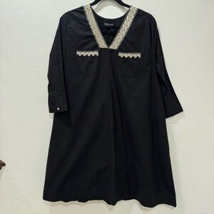 Fragonard Women's T1 Small Dress Black Gold Trim Embroidered 100% Cotton *HOLE